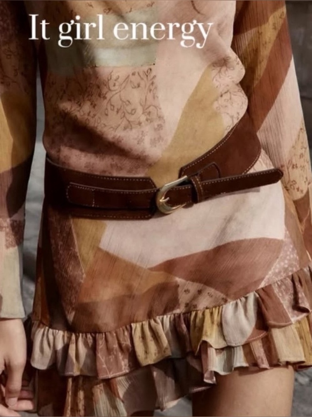 ZARA Patchwork Style Ruffle Mini Dress & Belt - Picture 3 of 8